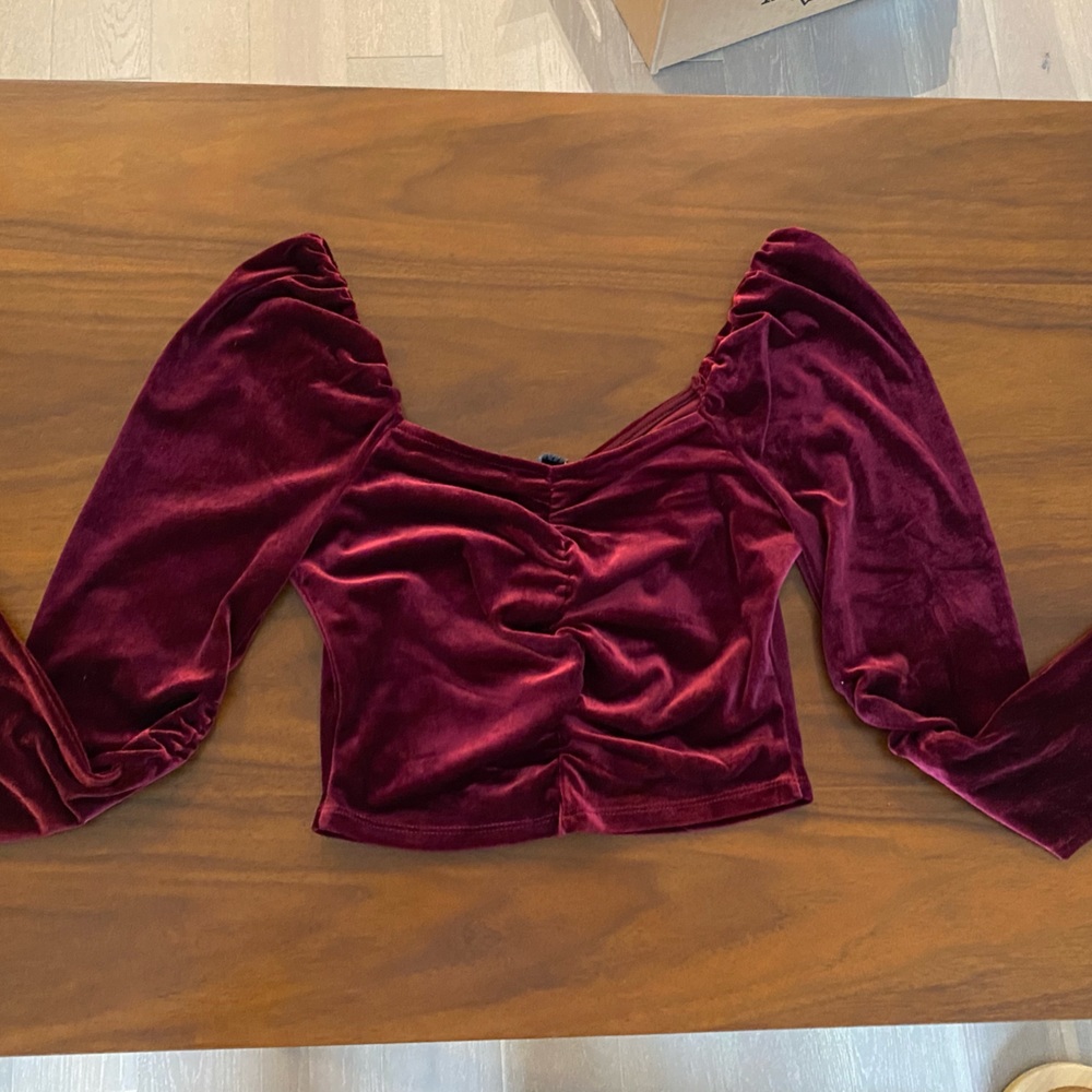Mixed Threads Burgundy Velvet Ruched Top - Picture 5 of 6
